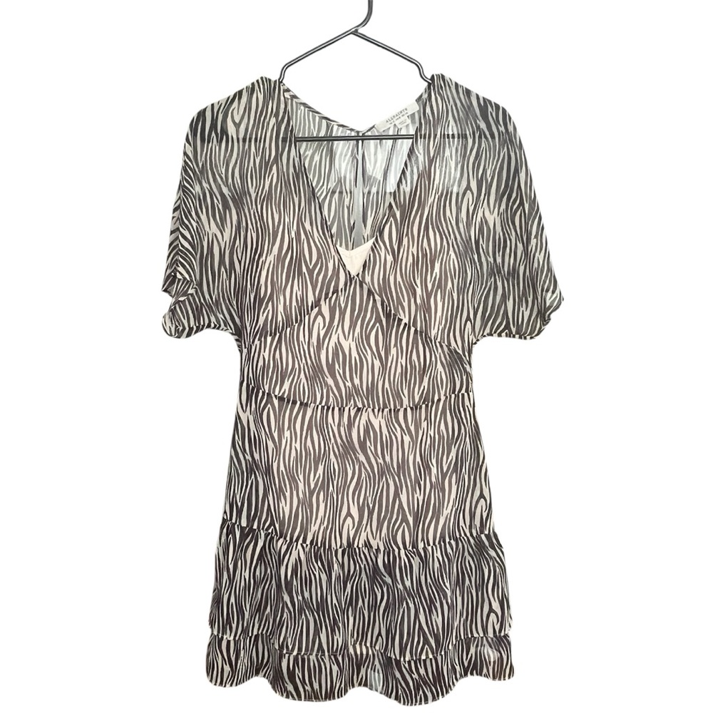AllSaints Marley Animal Print Boho Dress Sheer Mini Ruffled Hipster SZ 2 - Picture 3 of 12